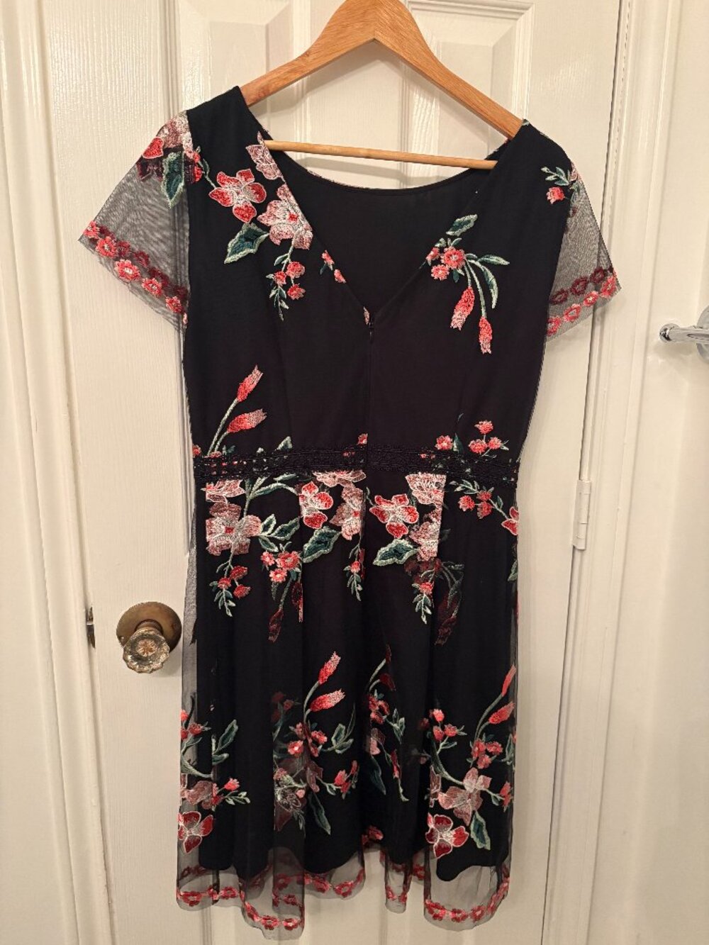 Adrianna Papell Floral Sheer Black dress